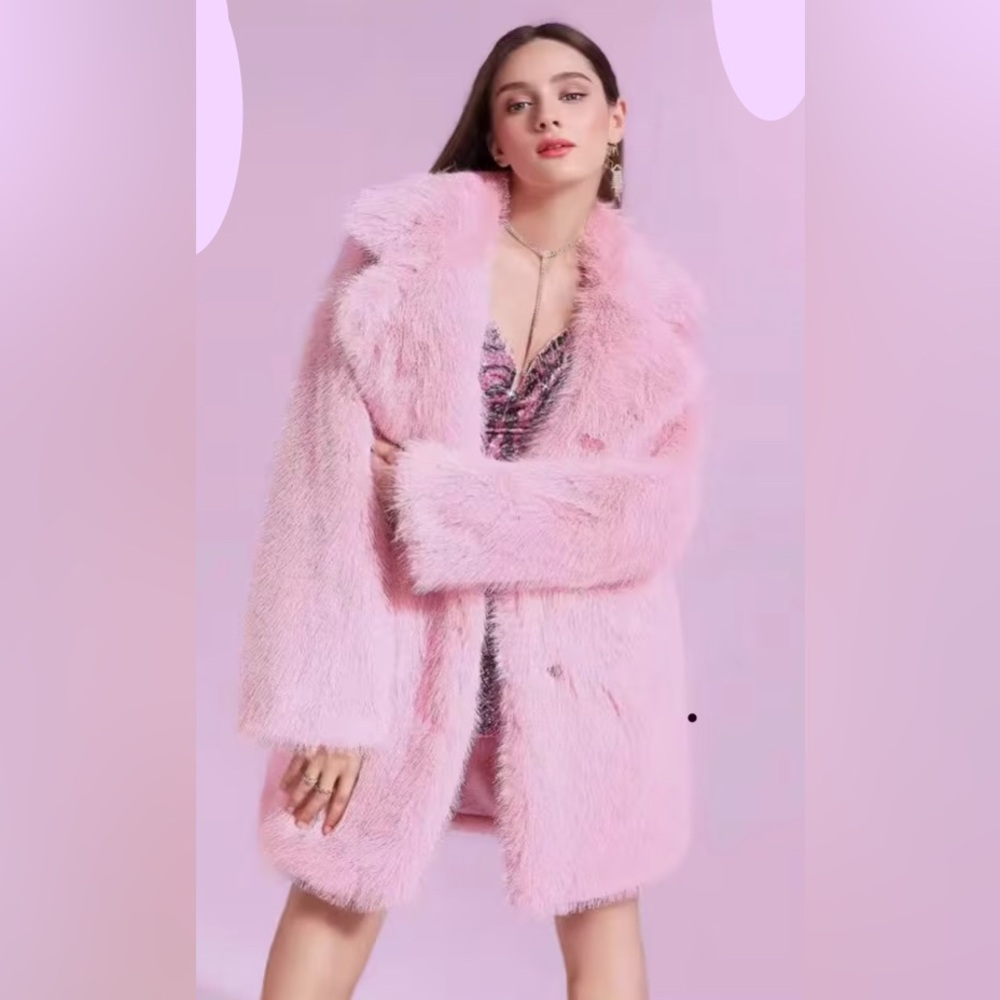 Chic Pink Faux Fur Coat - Picture 3 of 14